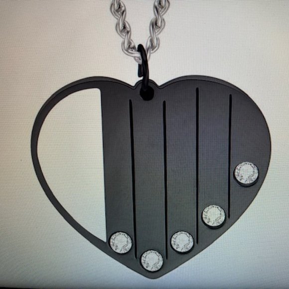 NWOT - Black Stainless Steel Heart Pendant Necklace With Cubic Zirconia Stones - Picture 5 of 7